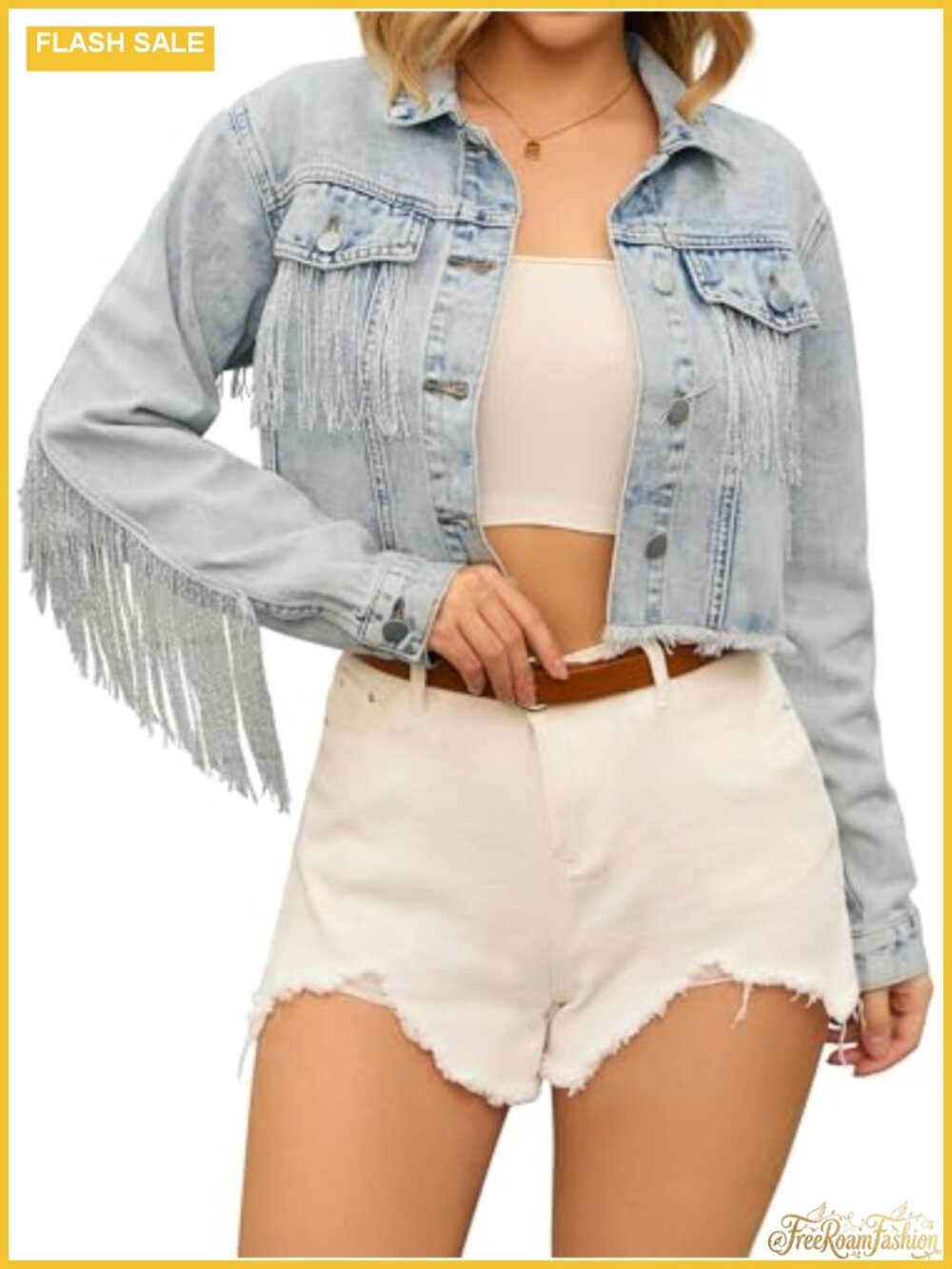 Women's Cropped Fringe Denim Jacket Tassel Jean Coat